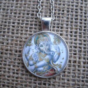 Ganesha Glass Cabochon Pendant Necklace